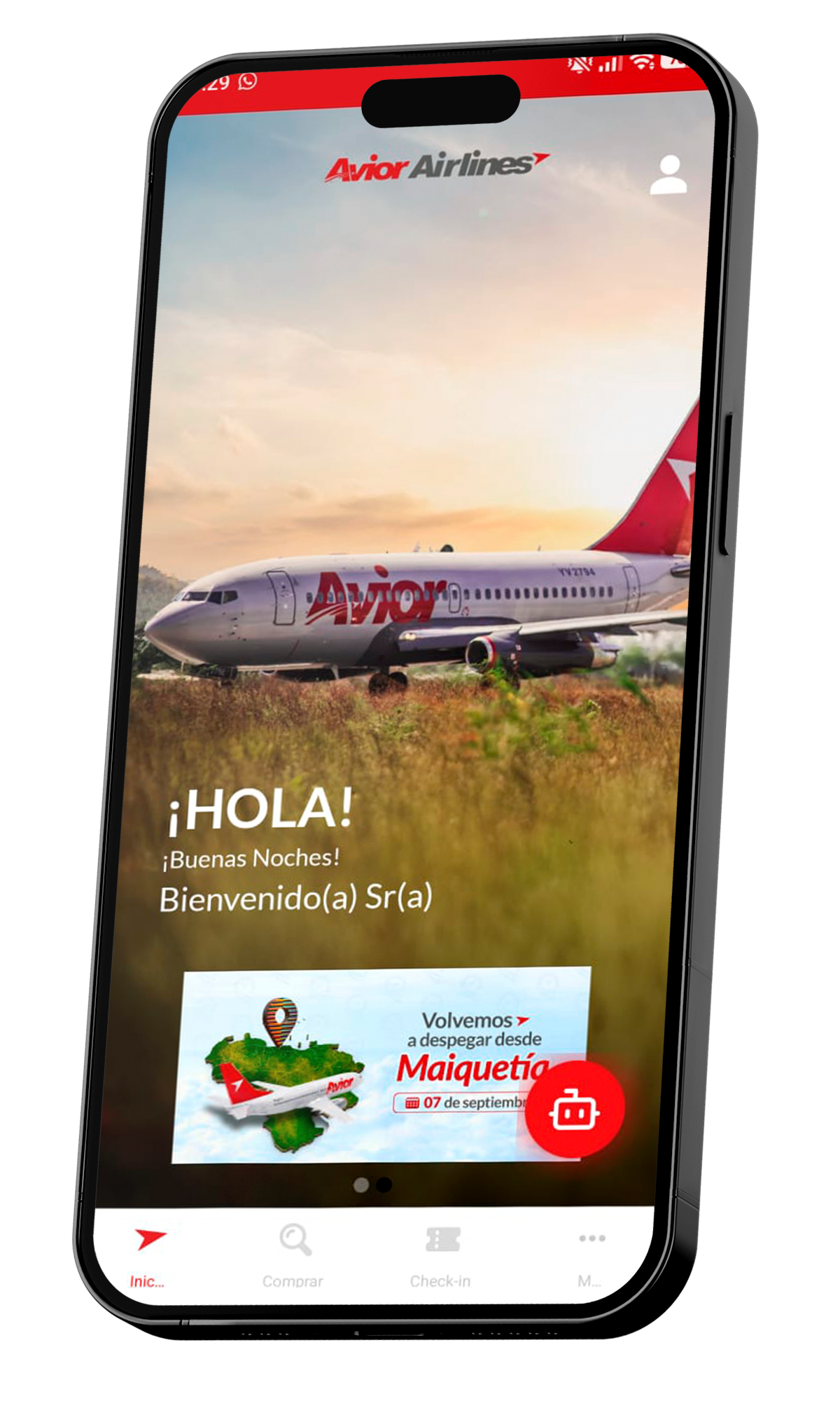 App de Avior Airlines en un teléfono