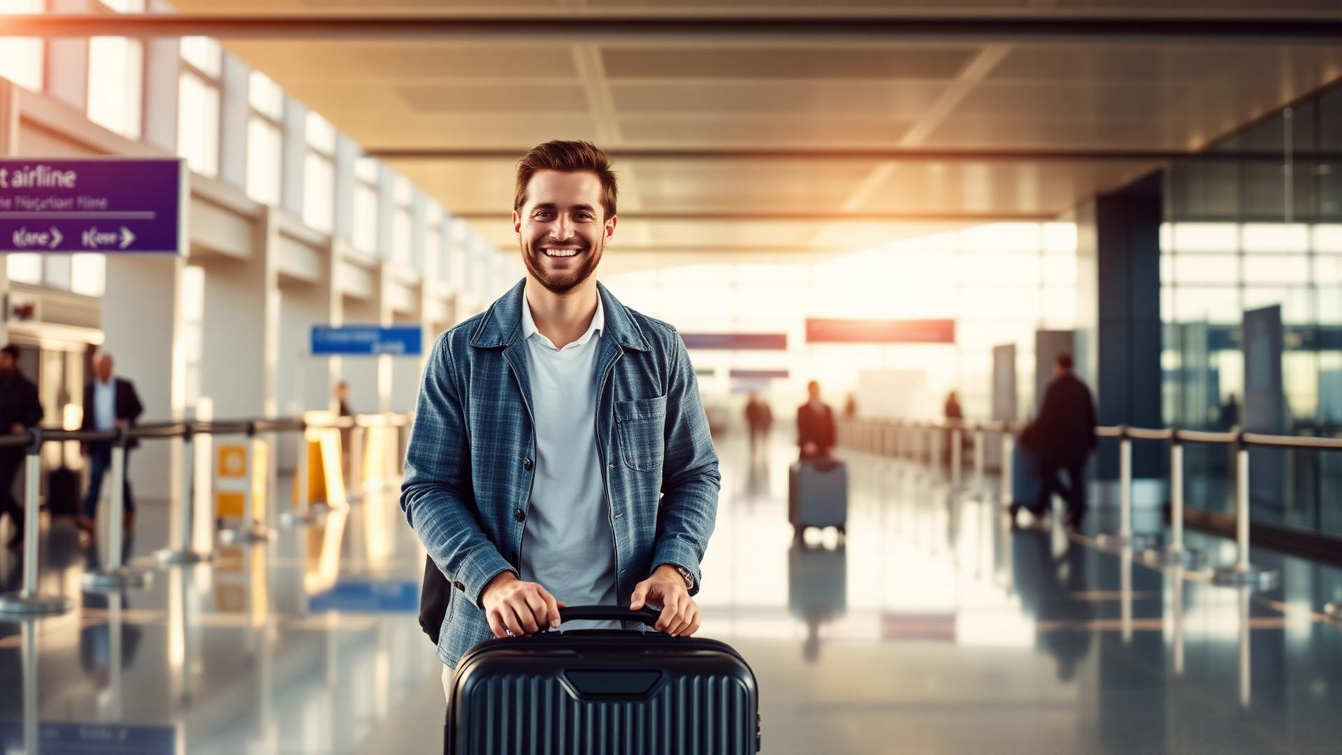 Pasajeros con equipaje en el mostrador del aeropuerto